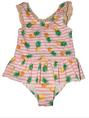 Penelope Mack Pink Stripe Pineapple Ruffle One-Piece Swimsuit